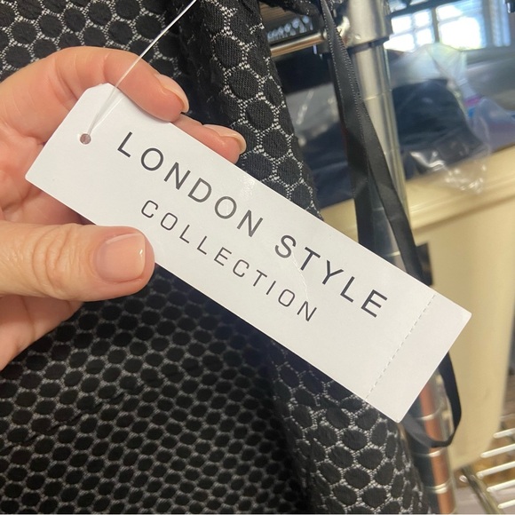 London Style Geometric Print Sheath Dress Size 16 Black White Neck Tie Detail - Picture 7 of 13